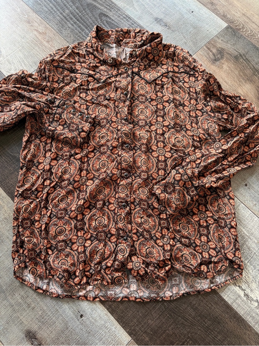 Stetson XL Prairie Paisley Western Snap Shirt Brown Rayon Cowgirl